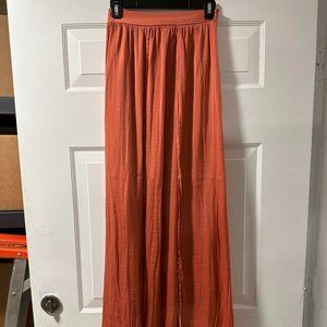 Zara Womens Maxi Skirt Flowy Elastic Waist Casual Orange Small
